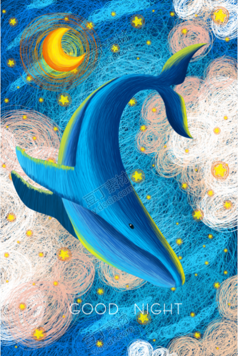 唯美鲸鱼手绘手机壁纸星空插图插画PSD设计素材(14)