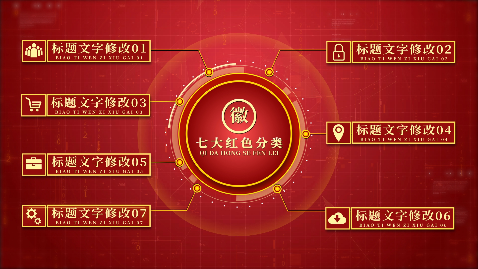 七大红色数据分类AE模板