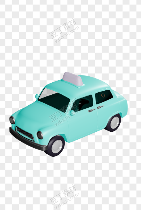 蓝色小汽车-出租车-汽车-卡通汽车