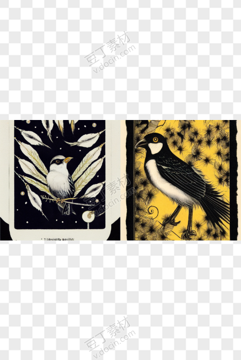 乌鸦和布谷鸟，超写实壁画风格