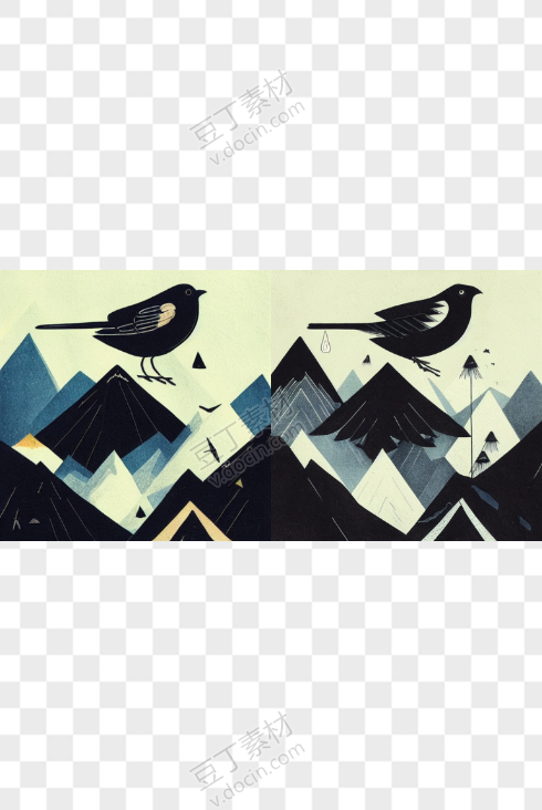 乌鸦和布谷鸟，超写实壁画风格