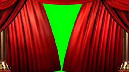 红幕布拉开绿屏抠像素材