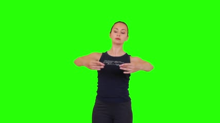 黑发女子伸展芭蕾练习绿幕抠像素材