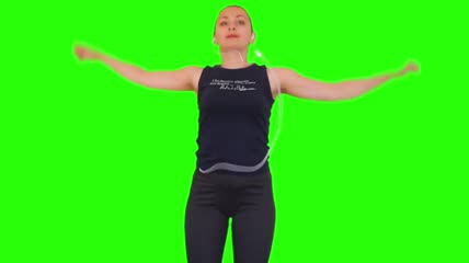 女子弹跳运动绿屏抠像素材