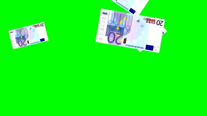 高清绿屏欧元纸币飘落素材