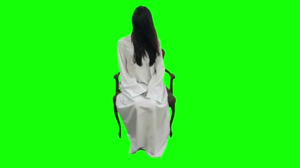 恐怖电影长发白裙女人端坐绿屏素材