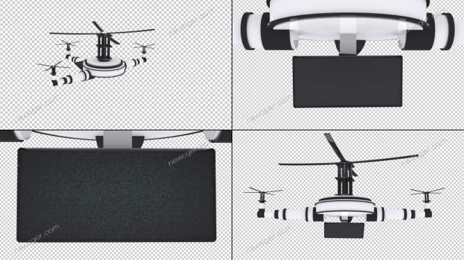 Television Drone Animation Disappears带通道的无人机飞行器显示器展示3D动画视频素材