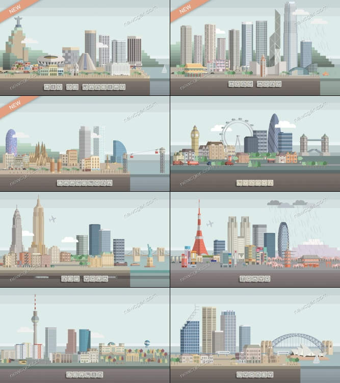 趣味卡通城市建筑物生长动画素材集AE源文件