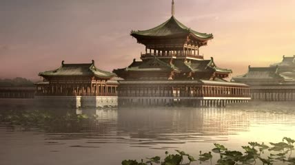 中国古建筑太液池景观视频