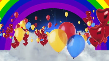 云端彩虹气球飘起儿童卡通舞蹈背景