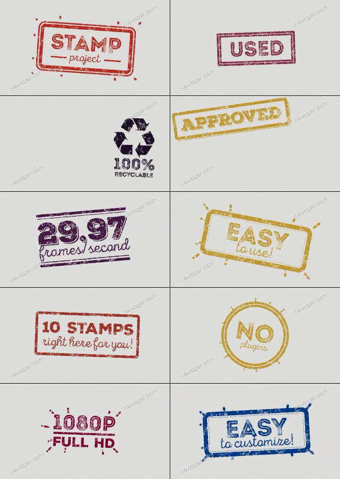 10个邮戳印章图章的简单动画AE工程