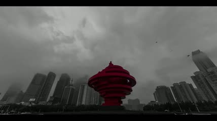 山东青岛城市时尚地标建筑灯光车流延时