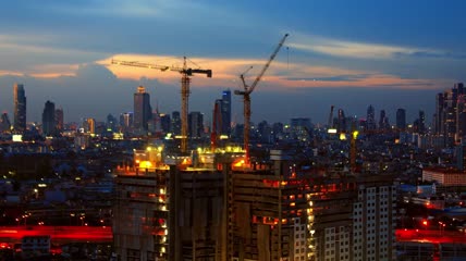 塔吊施工城市建设建筑施工延时摄影