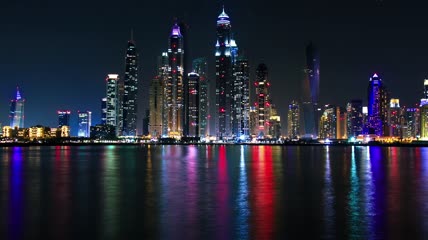 实拍沿海城市海滨城市夜景实景高清视频