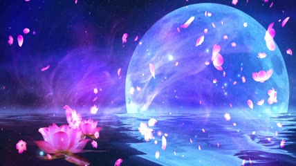 月亮水面相接映射月圆之夜背景