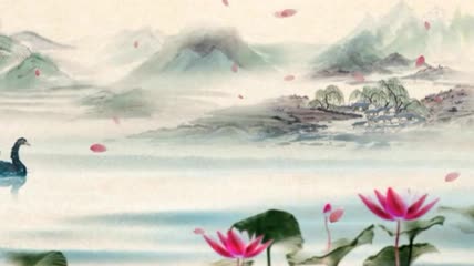 中国风水墨山水风光荷花荷叶荷塘背景动态