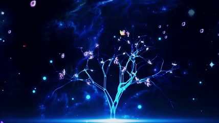 梦幻荧光蝴蝶花瓣粒子飞舞大树开花舞台