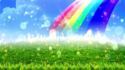 草地彩虹泡泡星光浪漫舞台