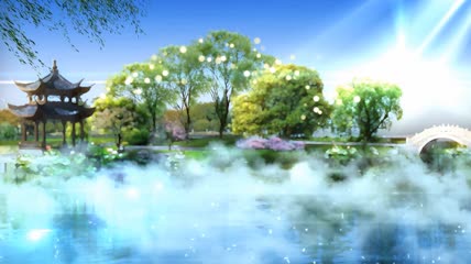 柳暗花明梦幻江南西湖凉亭背景高清视频素材