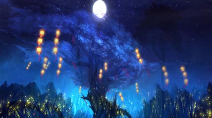 唯美夜空月亮树下背景视频素材