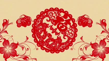 中国风红色剪纸福花纹蝴蝶新年春节晚会视频