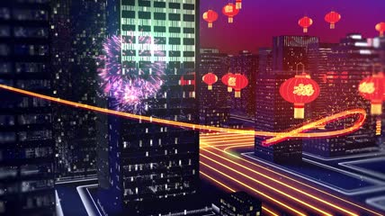 璀璨灯光城市夜景绚丽光线运动灯笼烟花绽放