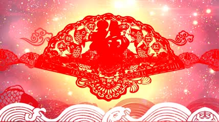 古典剪纸文化张灯结彩福字灯笼折扇背景视频