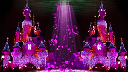 3D全息城堡花瓣粒子浪漫背景
