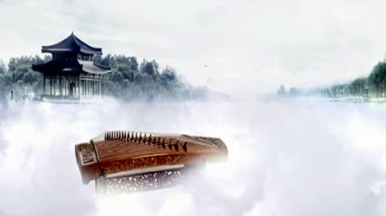 古典中国风水墨仙境湖面凉亭烟雾缭绕视频