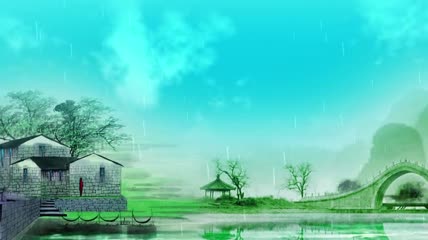 中国风水墨江南小雨小桥