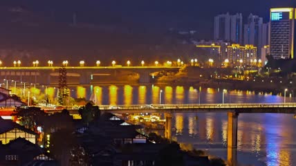高清航拍阆中古城夜景