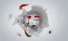中国风水墨荷花鲤鱼动态视频素材