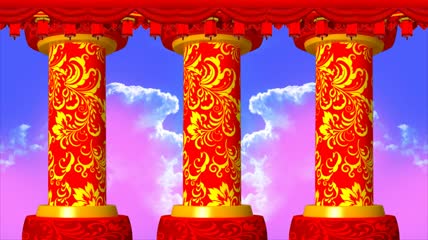 红色主题柱子雕花转动素材