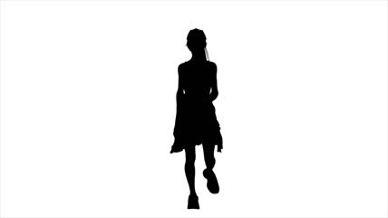 穿裙子跑动黑色女人人影素材
