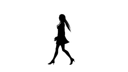 长发女人走动侧面黑色人影素材